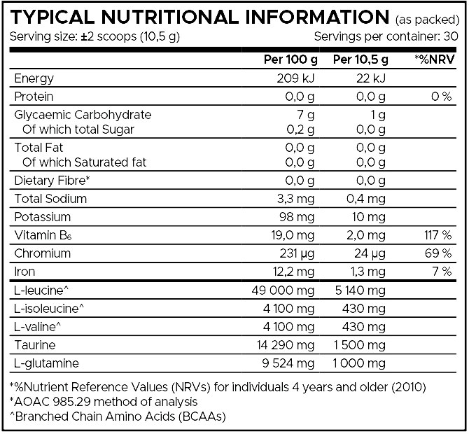 USN BCAA 12:1:1 Stim Free Green Apple 315g Nutritable