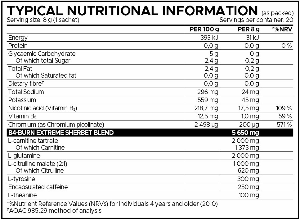 USN B4-Burn Sherbet Extreme Berry Blast 20s Nutritable