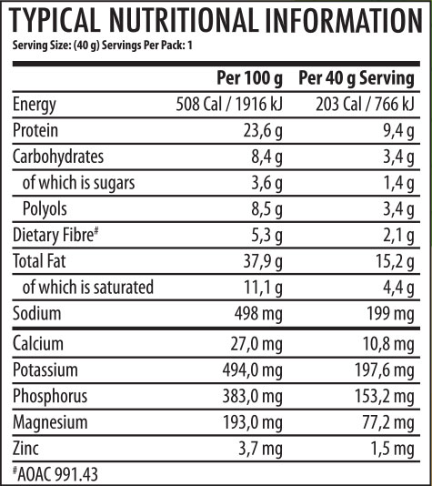 Youthful Living Protein Nuts Cashews Dark Chocolate 40g Nutritable