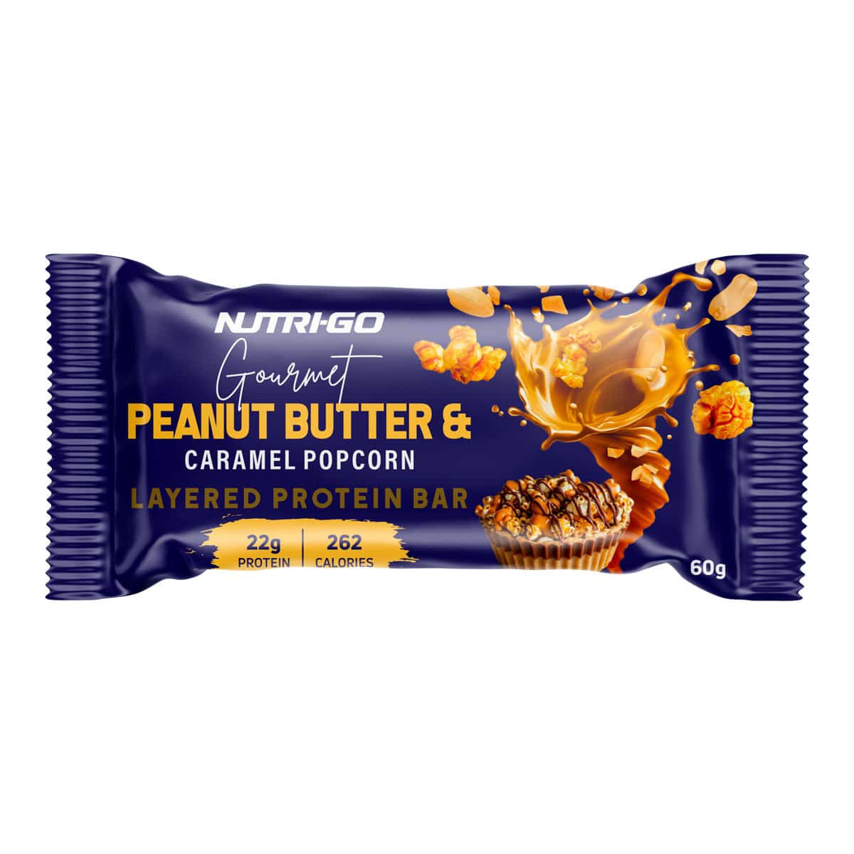 Nutri-Go Layered Protein Bar Peanut Butter Caramel Popcorn - 60g