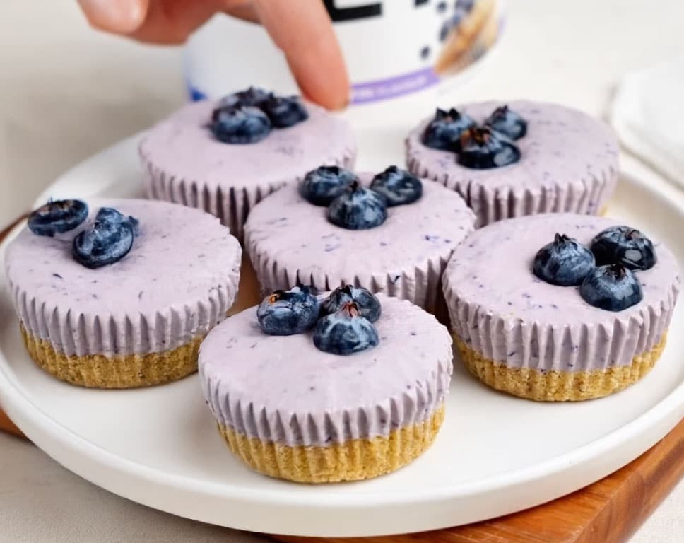 Mini-Blueberry-Protein-No-Bake-Cheesecakes