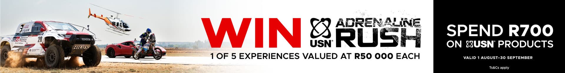 USN Adrenaline Rush Campaign - Chance to Win 1 of 5 Experiences Sitewide Advert Aug 2024